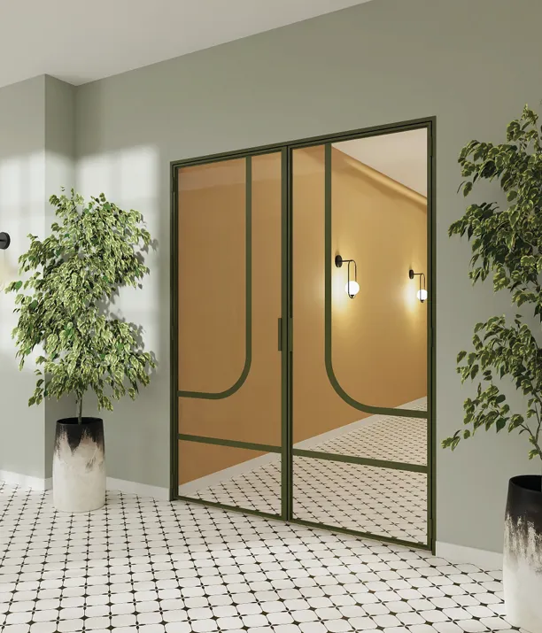 Aluminium doors with decorative arc glazing bars