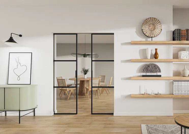 Aluminium partition with fluted glass