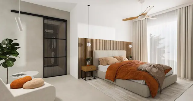 Aluminium screen in a bedroom