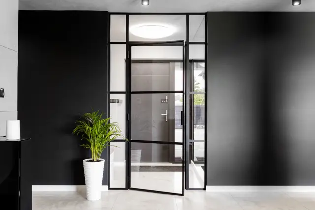 Glazed partition seen from the lounge