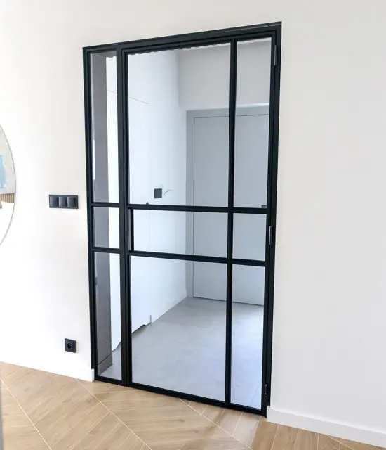 Loft-style aluminium door with grid glazing