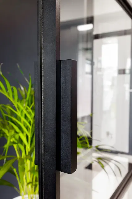 Aluminium door detail with plant