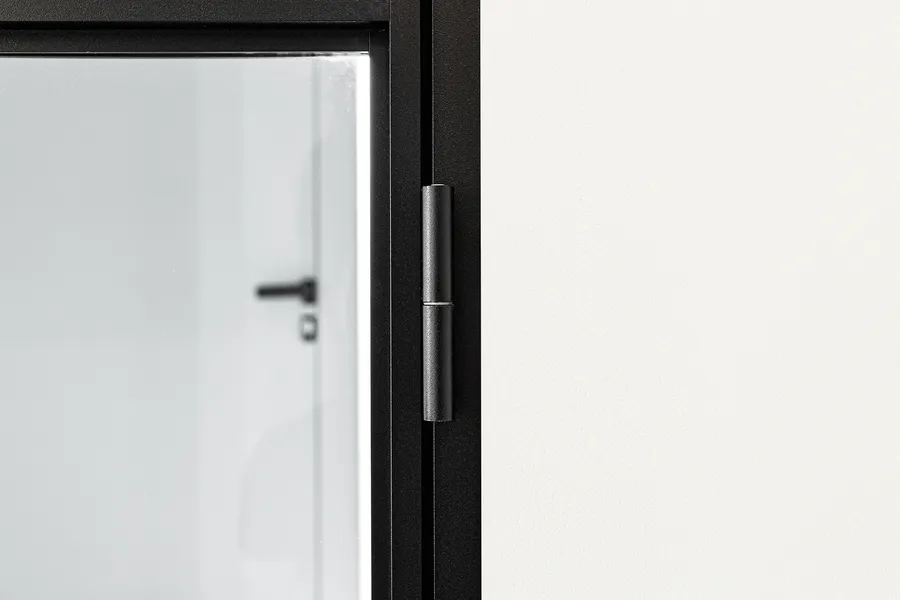 Slim aluminium door hinge detail